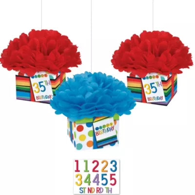 Rainbow Happy Birthday Fluffy Decorations 3pc