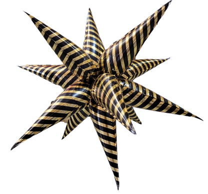 Winner Party 40" Black & Gold Stripes Star-Burst Balloon