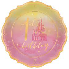 Disney Princess 7" Once Upon A Time 1st Birthday Metallic Plates 8ct